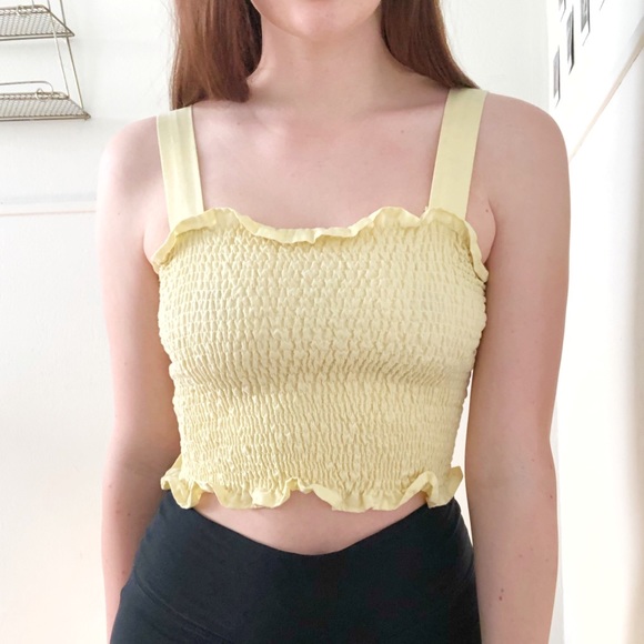Tops - Yellow Ruched Crop Top